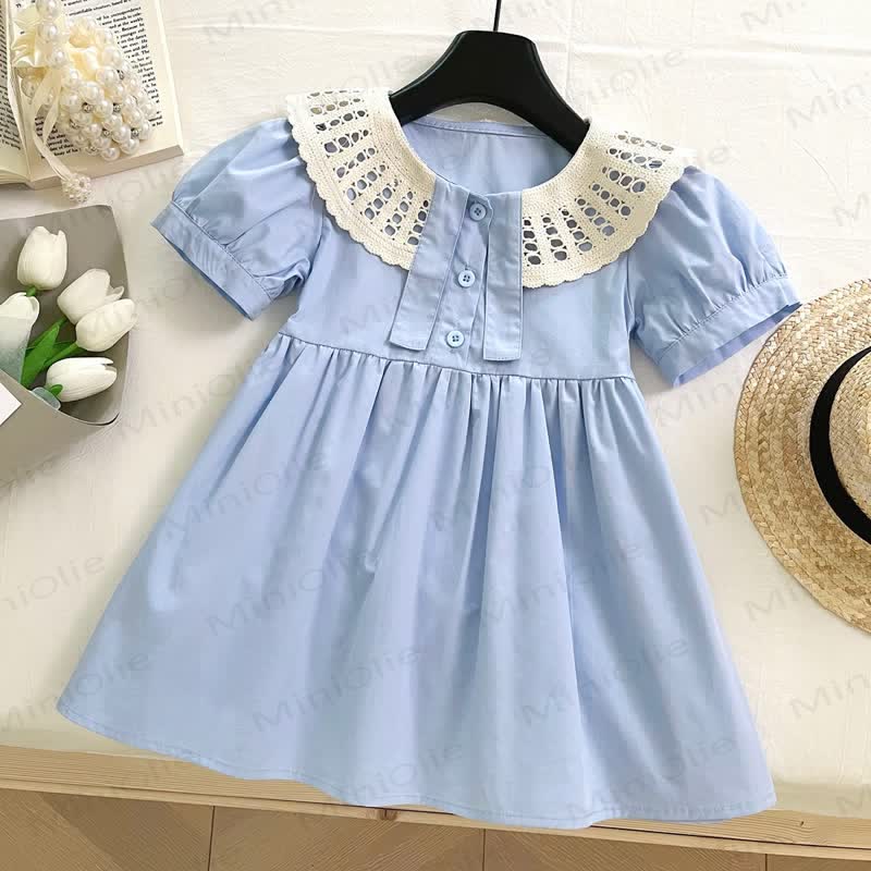 Toddler Kid Girl Solid Color Lace Dress - Blue - 8Y - image 1