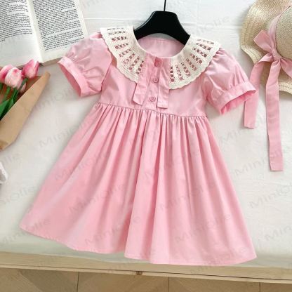 Toddler Kid Girl Solid Color Lace Dress - Pink - 8Y - image 2