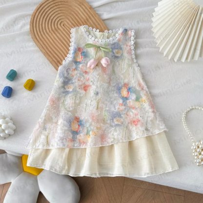 Toddler Kid Girl Beige Flower Sleeveless Dress - Beige - 8Y - image 1