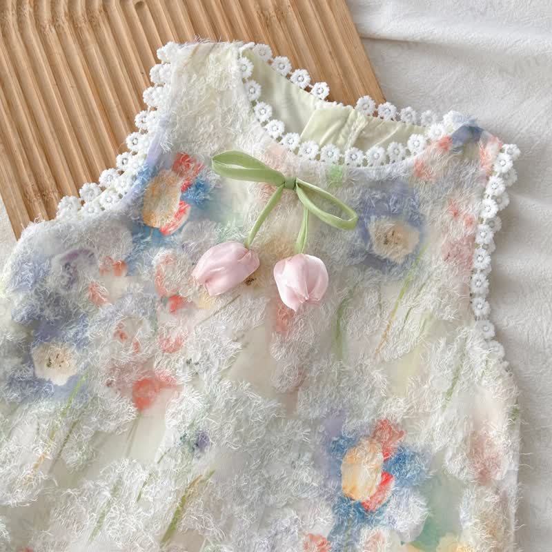 Toddler Kid Girl Beige Flower Sleeveless Dress - image 3