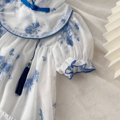 Toddler Kid Girl White Blue Flower Dress - image 4