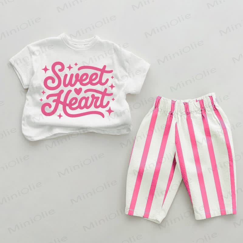 SWEET HEART Baby Pink Vertical Striped 2-piece Set - White&Pink - 2-3T - image 1