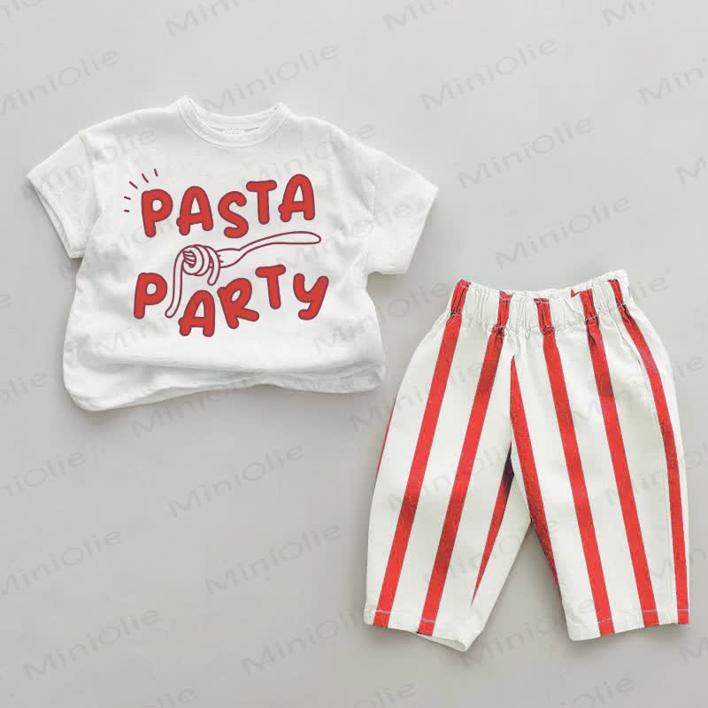 PASTA PARTY Baby Red Vertical Striped 2-piece Set - White&Red - 2-3T - image 1
