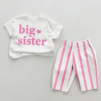 BIG/LITTLE SISTER Baby Love Pink Vertical Striped 2-piece Set - Big Sister - 2-3T - image 1