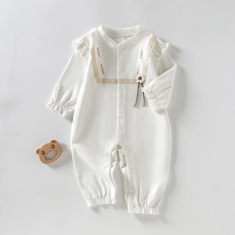 Baby Newborn Flower Pajamas Romper - White - 12-18M - image 4