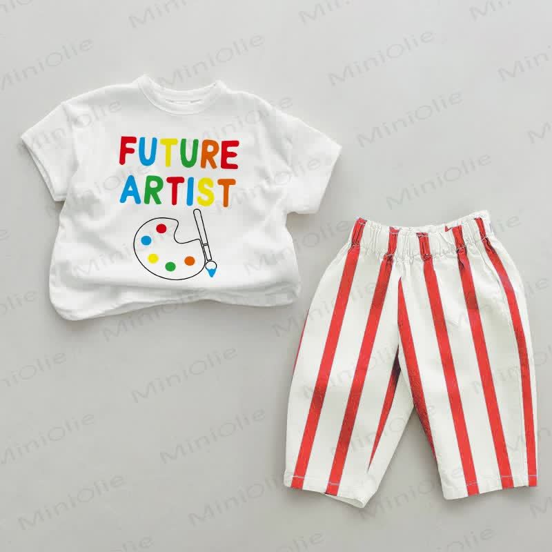 FUTURE ARTIST Baby Red Vertical Striped 2-piece Set - White&Red - 2-3T - image 1