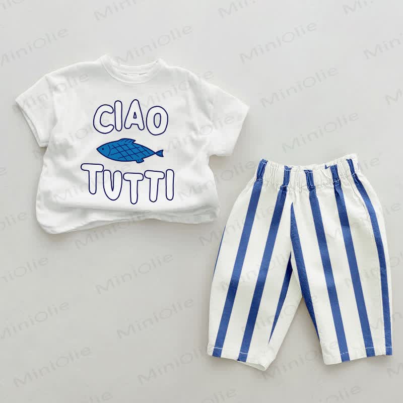 CIAO TUTTI Baby Blue Vertical Striped 2-piece Set - White&Blue - 2-3T - image 1