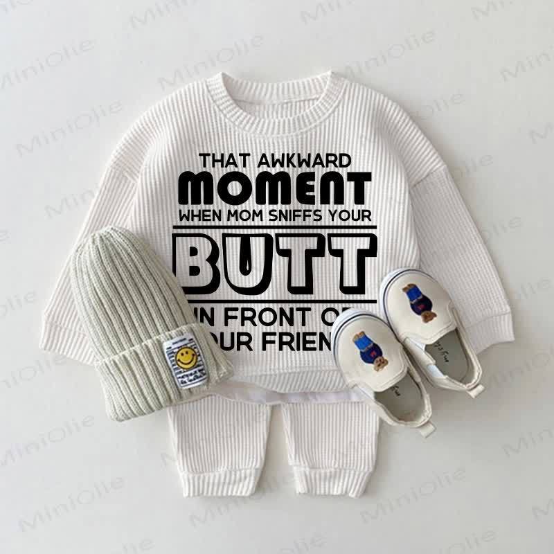THAT AWKWARD MOMENT WHEN MOM SNIIFFS YOUR BUTT IN FRONT OF YOUR FRIEDNS Baby Waffle 2-piece White Set - White - 18-24M - image 1