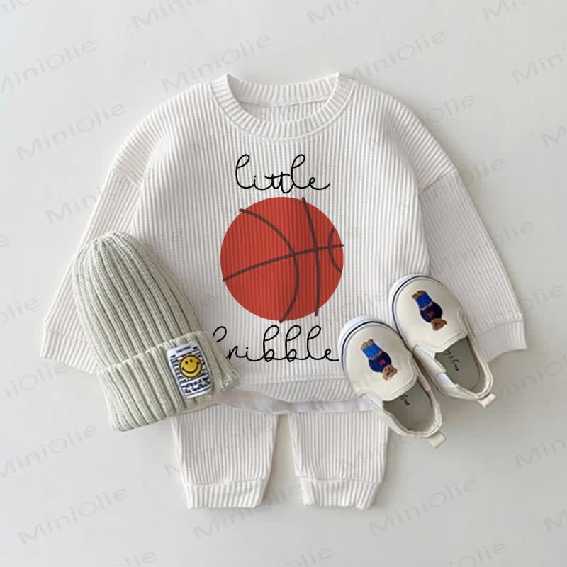 LITTLE DRIBBLER Baby Waffle White Sweatshirt 2-piece Set - White - 18-24M - image 1