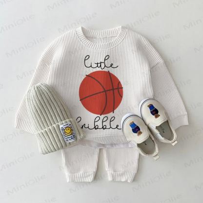 LITTLE DRIBBLER Baby Waffle White Sweatshirt 2-piece Set - White - 18-24M - image 1