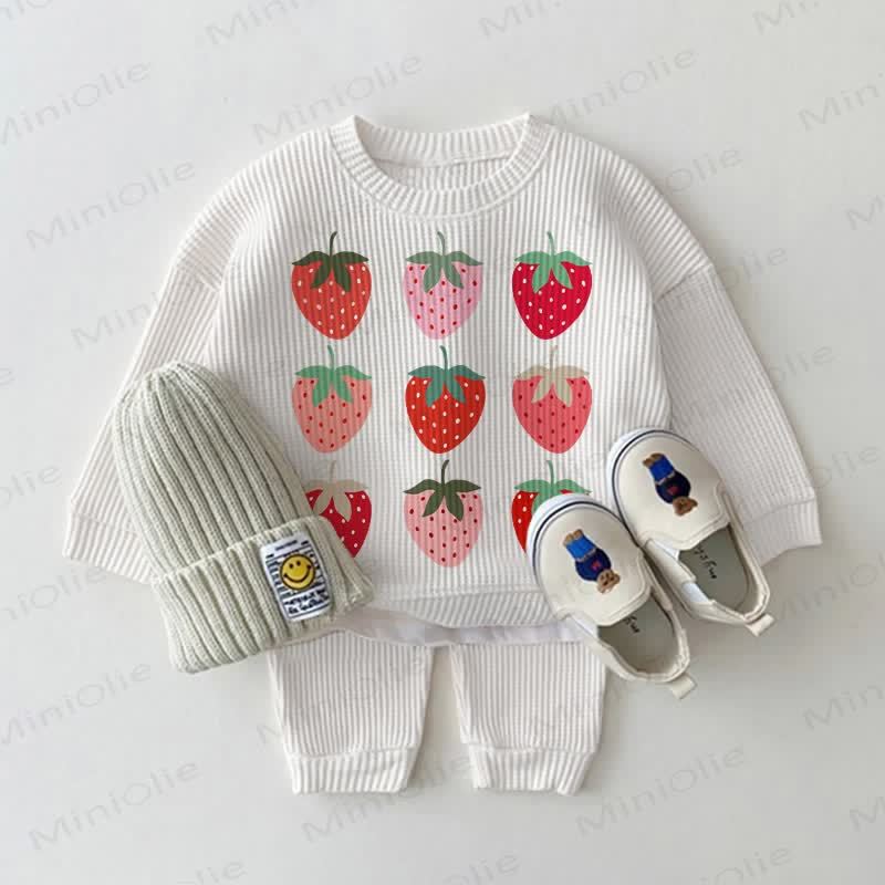 Baby Waffle Strawberry White Sweatshirt 2-piece Set - White - 18-24M - image 1