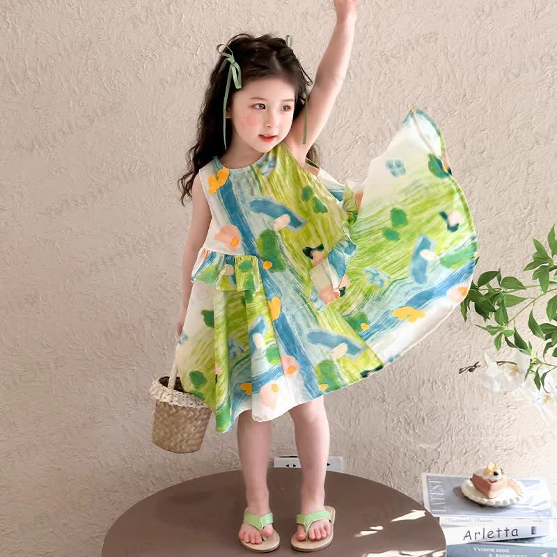 Toddler Kid Girl Color Block Flower Sleeveless Dress - image 5