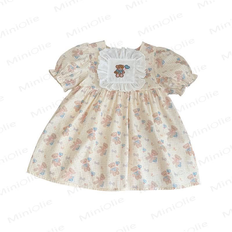 Toddler Girl Bows Love Bear Lace Dress - image 2