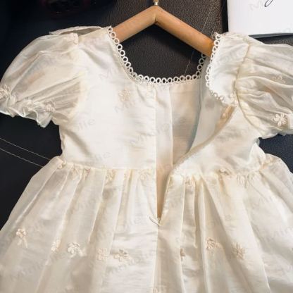 Toddler Girl Beige Flower Bow Mesh Tutu Dress - image 4