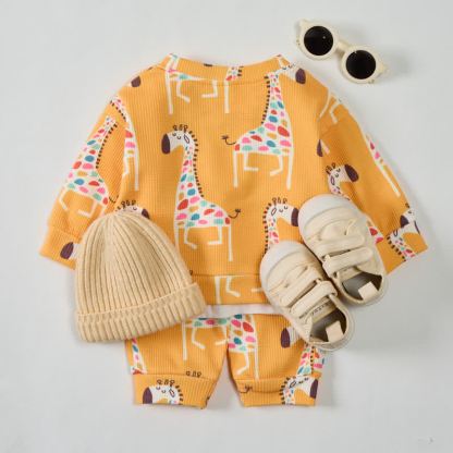 Baby Toddler Giraffe Waffle Sweatshirt 2-piece Set - image 2