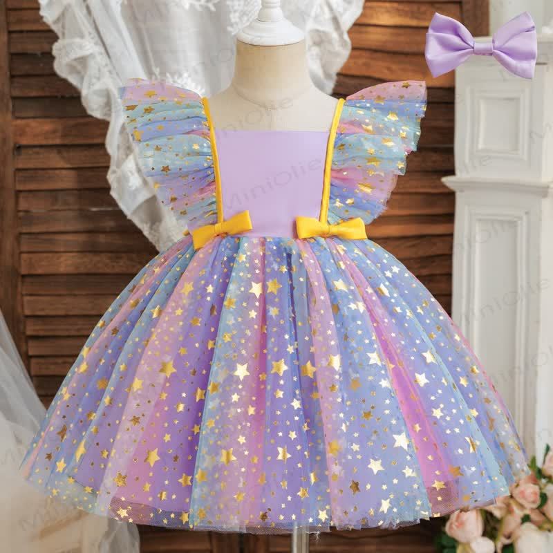Baby Toddler Girl Bow Rainbow Star Mesh Dress - Purple - 5Y - image 3