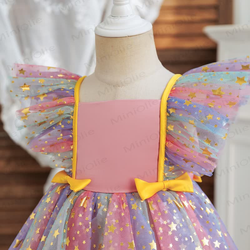 Baby Toddler Girl Bow Rainbow Star Mesh Dress - image 6