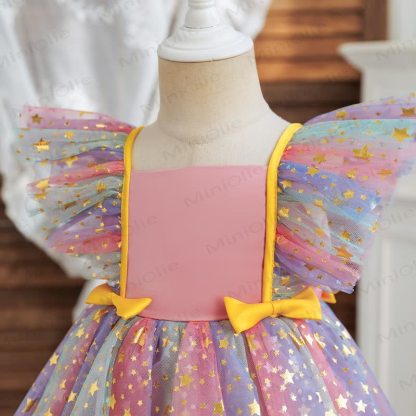 Baby Toddler Girl Bow Rainbow Star Mesh Dress - image 6