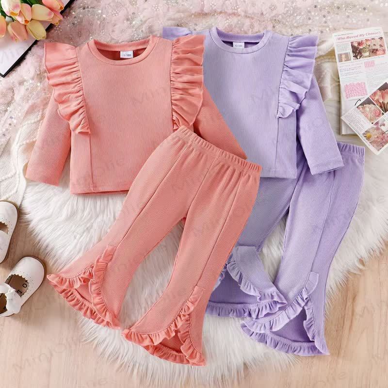 Baby Girl Knit Solid Color Rib 2-piece Set - image 1