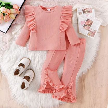 Baby Girl Knit Solid Color Rib 2-piece Set - Pink - 4-5Y - image 3