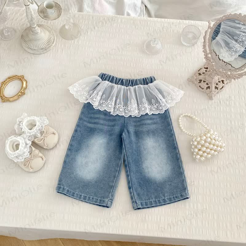 Baby Toddler Girl Solid Color Denim Lace Pants - image 3