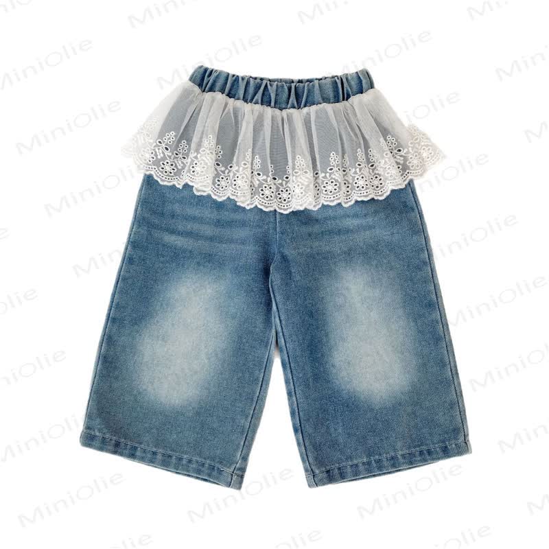 Baby Toddler Girl Solid Color Denim Lace Pants - image 4