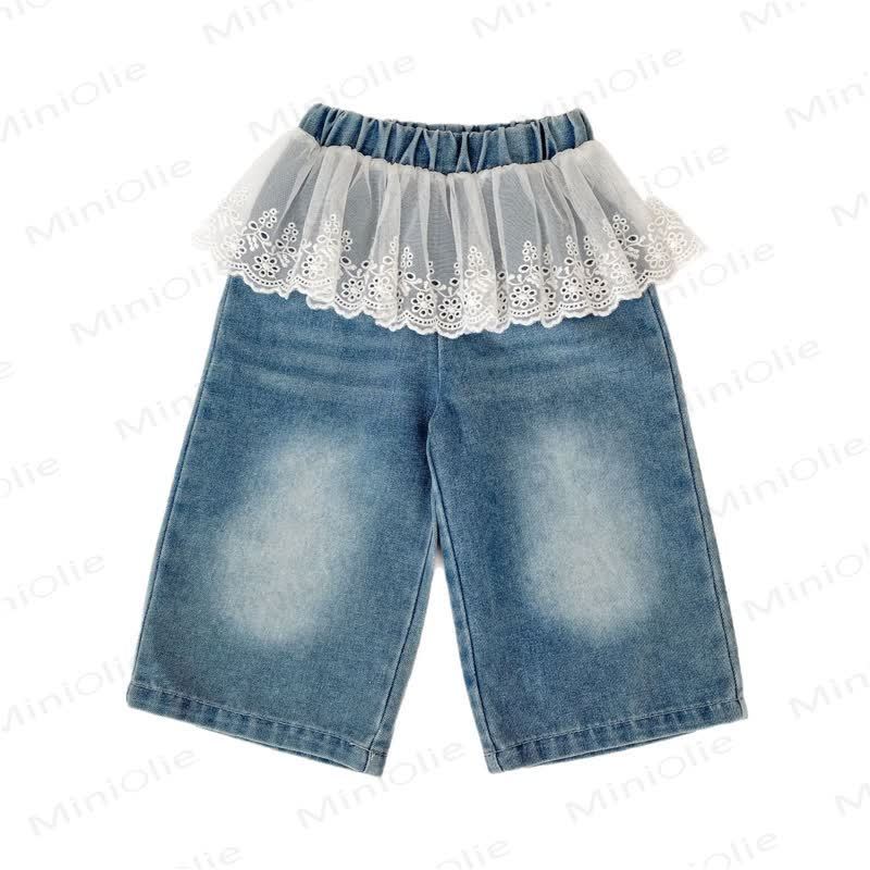 Baby Toddler Girl Solid Color Denim Lace Pants - image 4