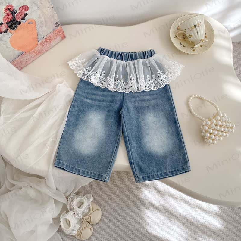 Baby Toddler Girl Solid Color Denim Lace Pants - image 2