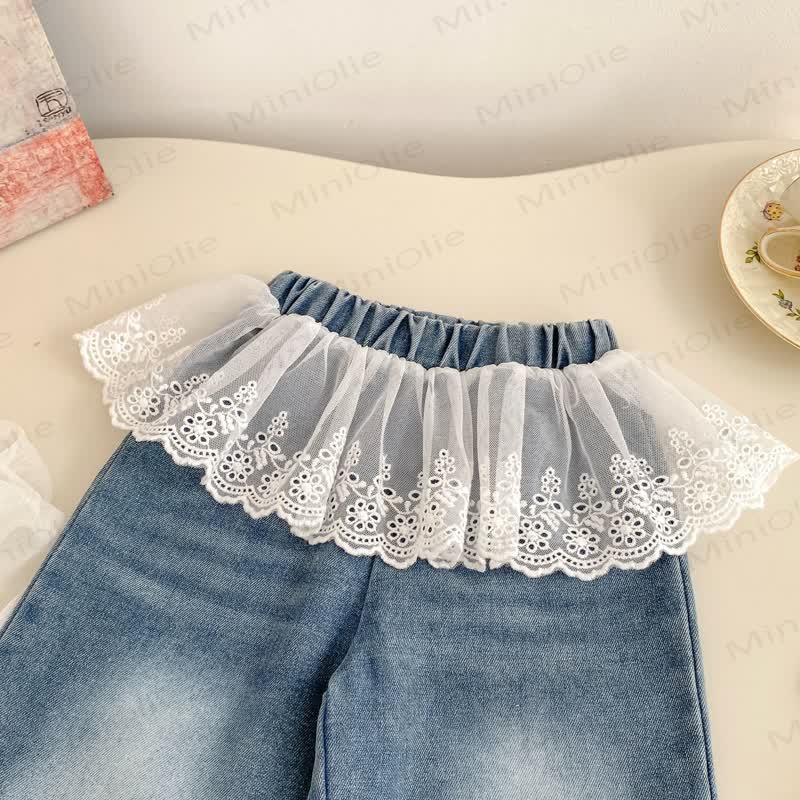 Baby Toddler Girl Solid Color Denim Lace Pants - image 5