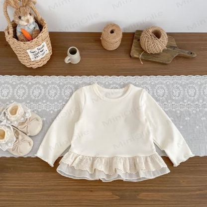 Baby Toddler Girl Solid Color White Lace Top/Blue Denim Pants - image 4