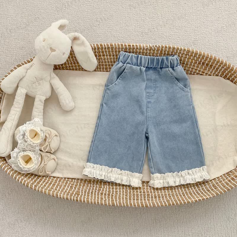 Baby Toddler Girl Solid Color White Lace Top/Blue Denim Pants - Blue Pants - 5-7T - image 5