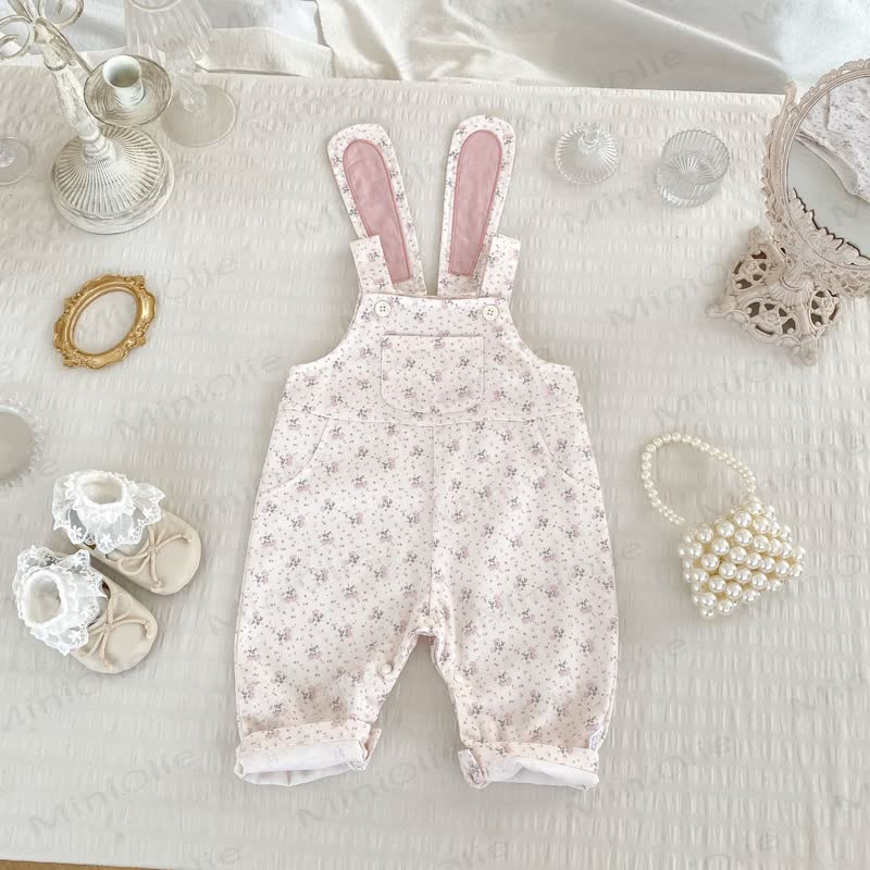 Baby Girl Flower Bunny Pink Overalls/Pink Top - image 3