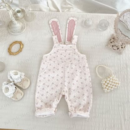 Baby Girl Flower Bunny Pink Overalls/Pink Top - image 3