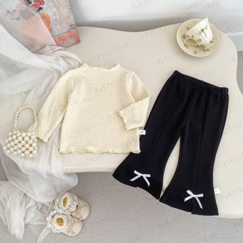 Baby Toddler Girl Solid Color Knit Top/Bows Pants - image 2