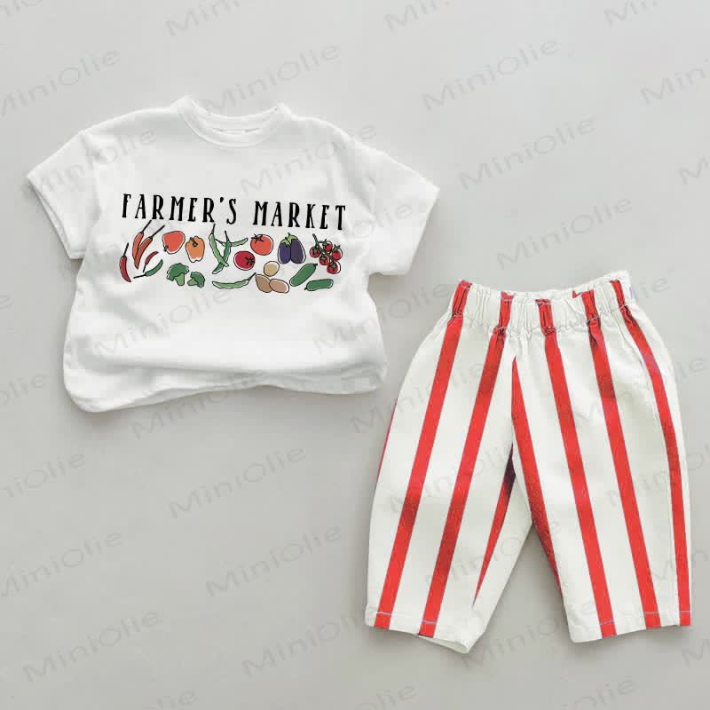FARMER'S MARKET Baby Red Vertical Striped 2-piece Set - White&Red - 2-3T - image 1