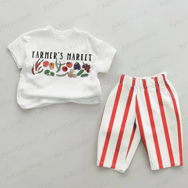 FARMER'S MARKET Baby Red Vertical Striped 2-piece Set - White&Red - 2-3T - image 1
