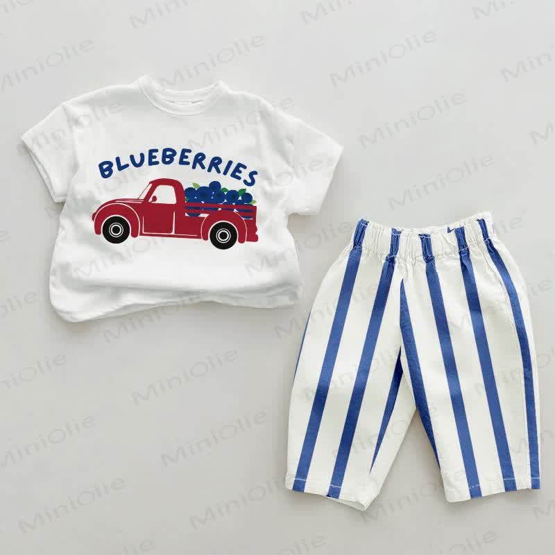 BLUEBERRIES Baby Blue Vertical Striped 2-piece Set - White&Blue - 2-3T - image 1