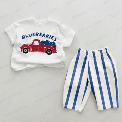 BLUEBERRIES Baby Blue Vertical Striped 2-piece Set - White&Blue - 2-3T - image 1