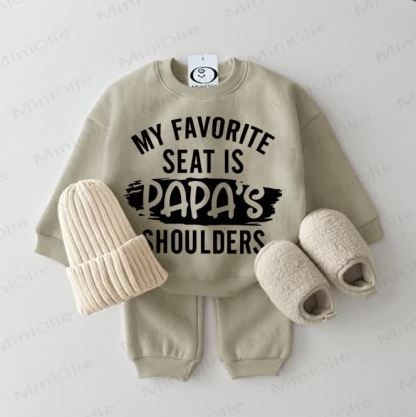 MY FAVORITE SEAT IS PAPA'S SHOULDERS Baby Sweatshirt Grey Green 2-piece Set - Grey Green - 2-3T - image 1