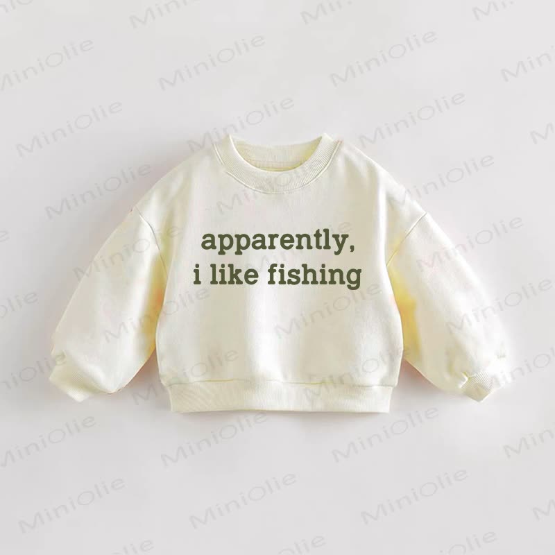 APPARENTLY I LIKE FISHING Baby Toddler Beige Sweatshirt - Cream - 3-5T - image 1