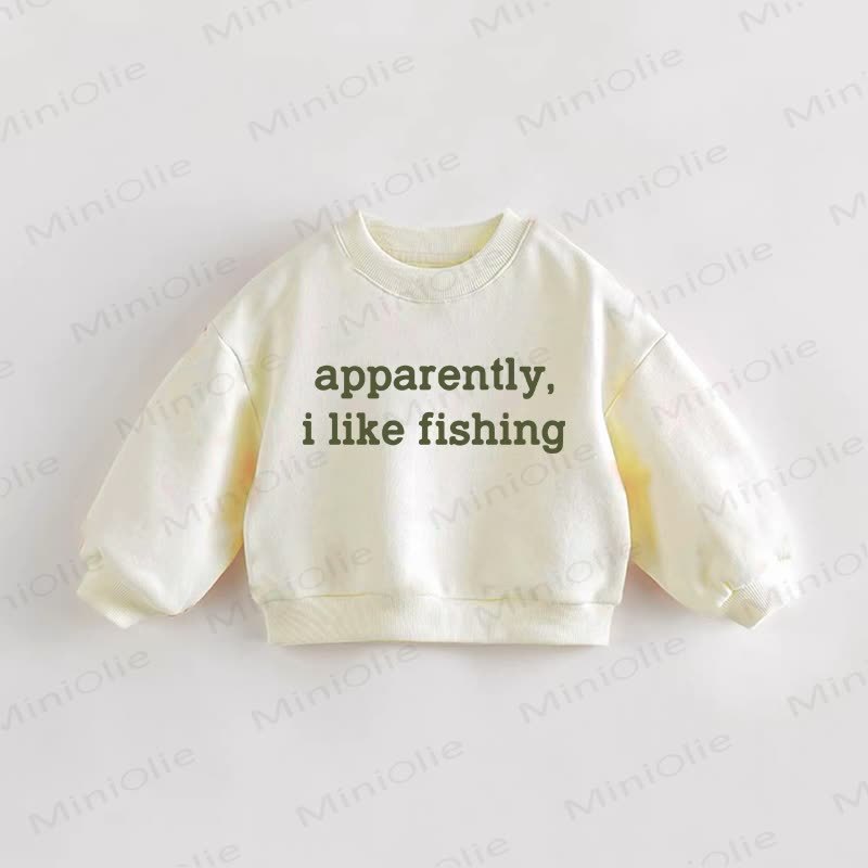 APPARENTLY I LIKE FISHING Baby Toddler Beige Sweatshirt - Cream - 3-5T - image 1