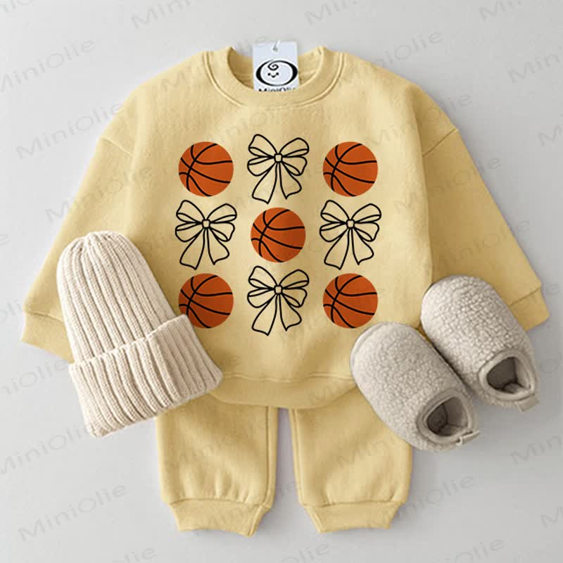 Baby Basketball Bow Sweatshirt 2-piece Yellow Set - Yellow - 2-3T - image 1