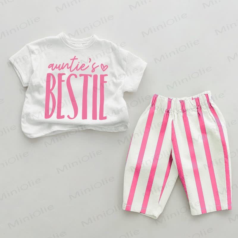 AUNTIE'S BESTIE Baby Love Pink Vertical Striped 2-piece Set - White&Pink - 2-3T - image 1