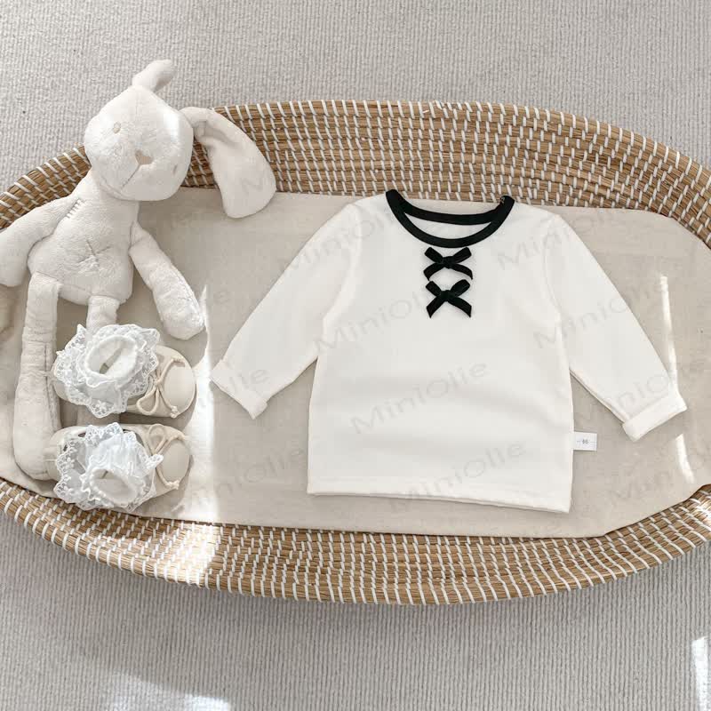 Baby Toddler Girl Solid Color Bow Top/Black Dot Pants - White Top - 5-7T - image 5