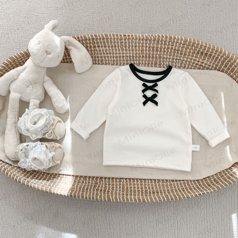 Baby Toddler Girl Solid Color Bow Top/Black Dot Pants - White Top - 5-7T - image 5