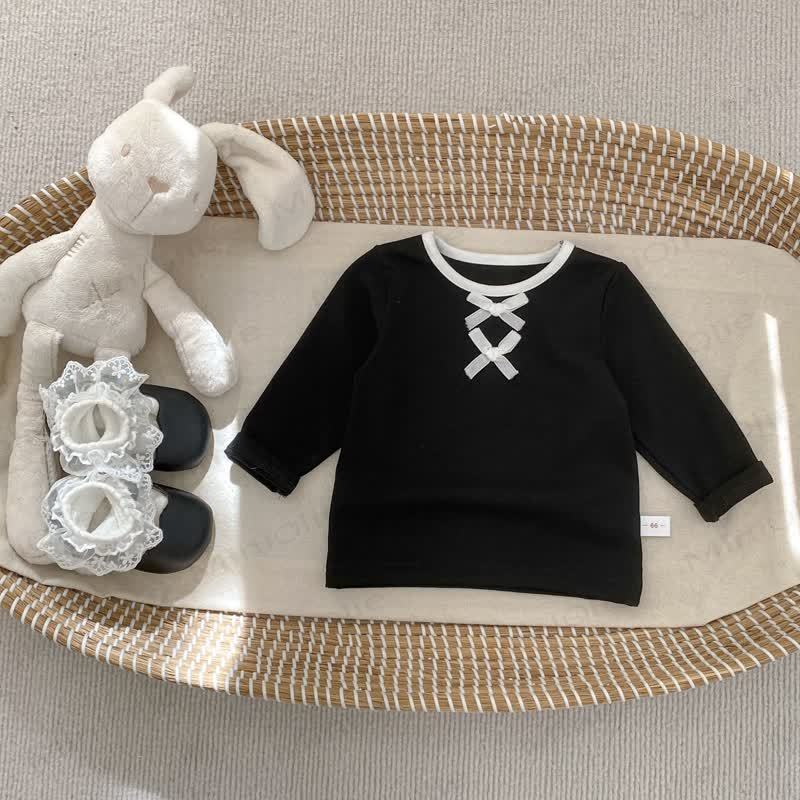 Baby Toddler Girl Solid Color Bow Top/Black Dot Pants - Black Top - 5-7T - image 6