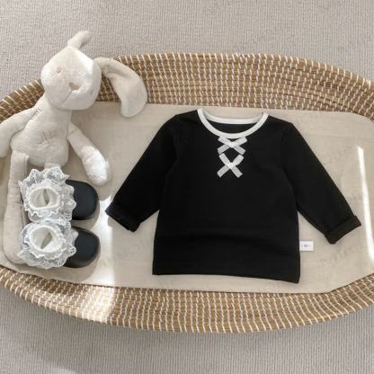 Baby Toddler Girl Solid Color Bow Top/Black Dot Pants - Black Top - 5-7T - image 6