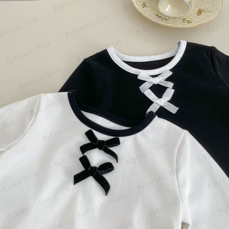 Baby Toddler Girl Solid Color Bow Top/Black Dot Pants - image 13