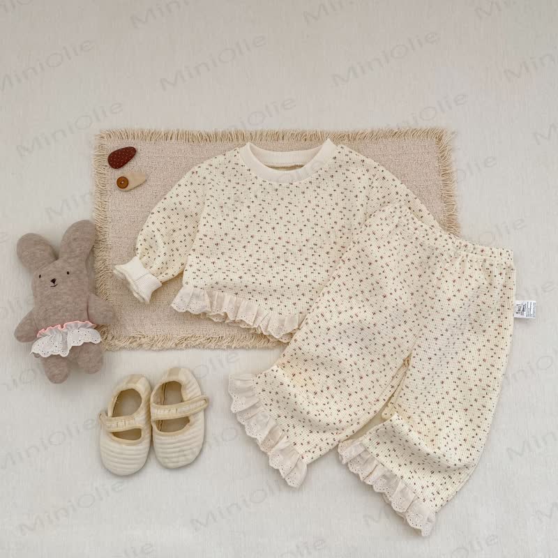 Baby Toddler Girl Waffle Flower Lace 2-piece Set - Beige - 3-5T - image 1