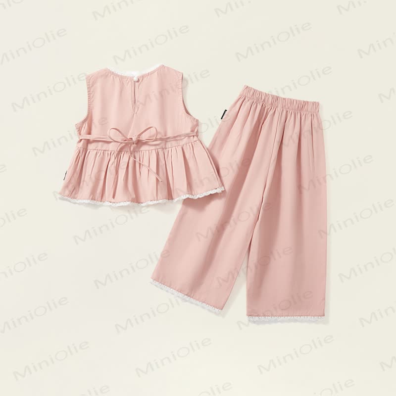Toddler Kid Girl Pink Lace Flower 2-piece Set - image 3